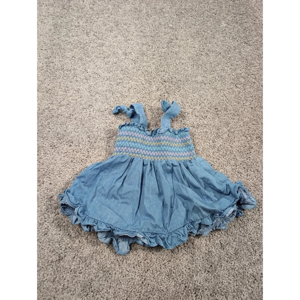 Good‎ Lad Baby Girls Blue Denim Smocked Dress Cat Flower Applique 9 Months
